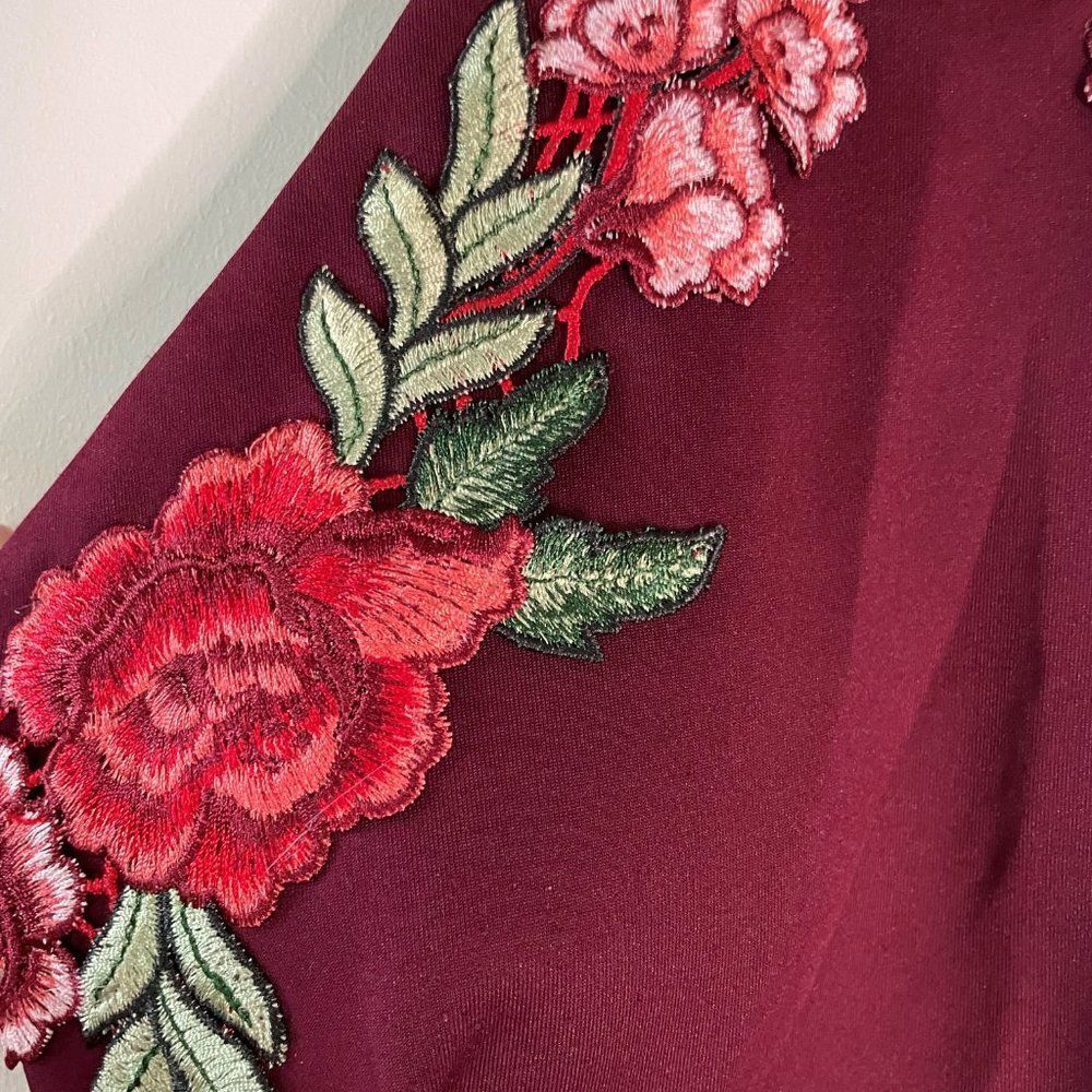 B Darlin Embroidered Maroon Low Back Mini Dress 5/6 - Picture 6 of 7